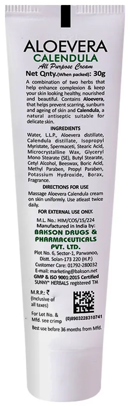 Bakson's Homoeopathy Sunny Herbals Aloevera Calendula All Purpose Cream - Image 2