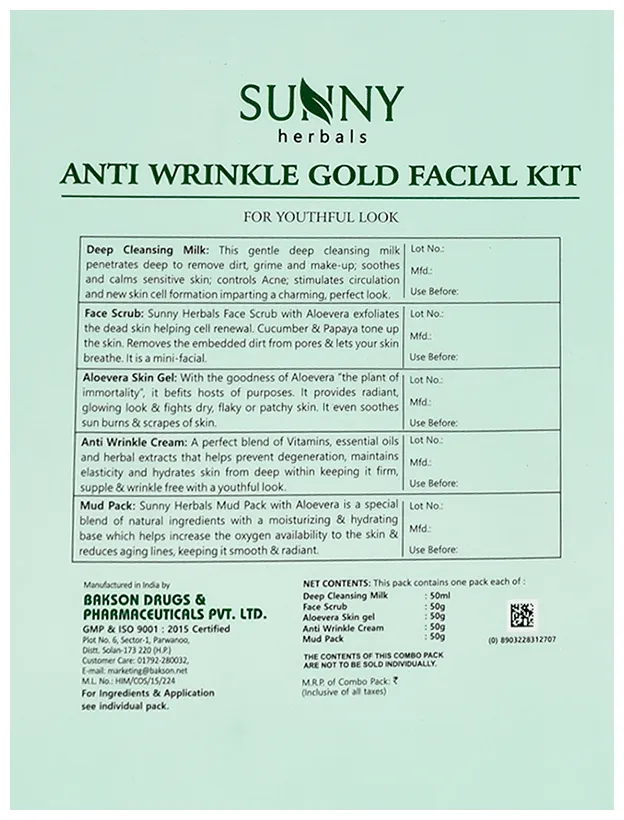 Bakson's Homoeopathy Sunny Herbals Anti Wrinkle Gold Facial Kit - Image 2