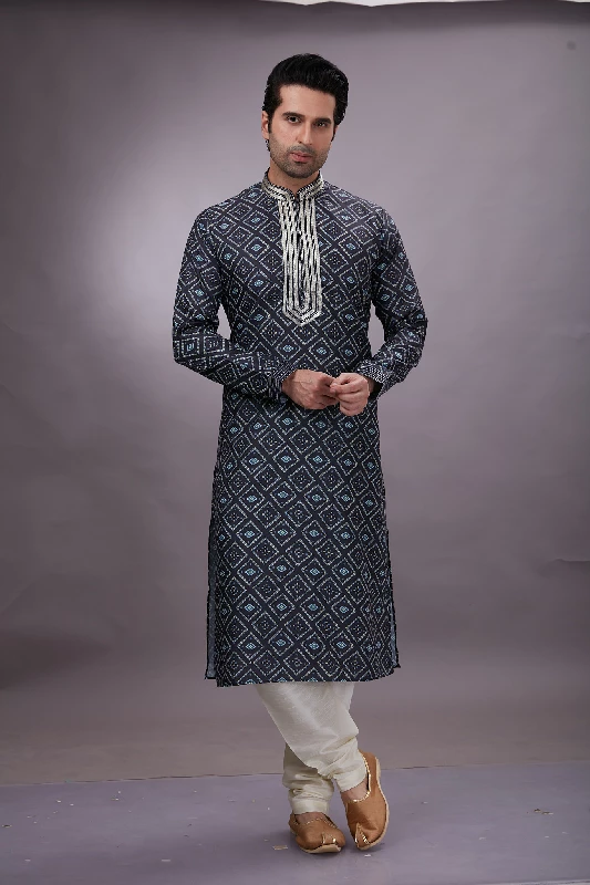 Bandhej Printed Cotton Kurta Set in Black