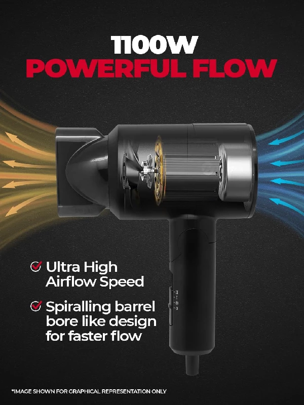 Beardo 1100 Watts Styling Gun Ultra Compact Foldable Hair Dryer Black - Image 4