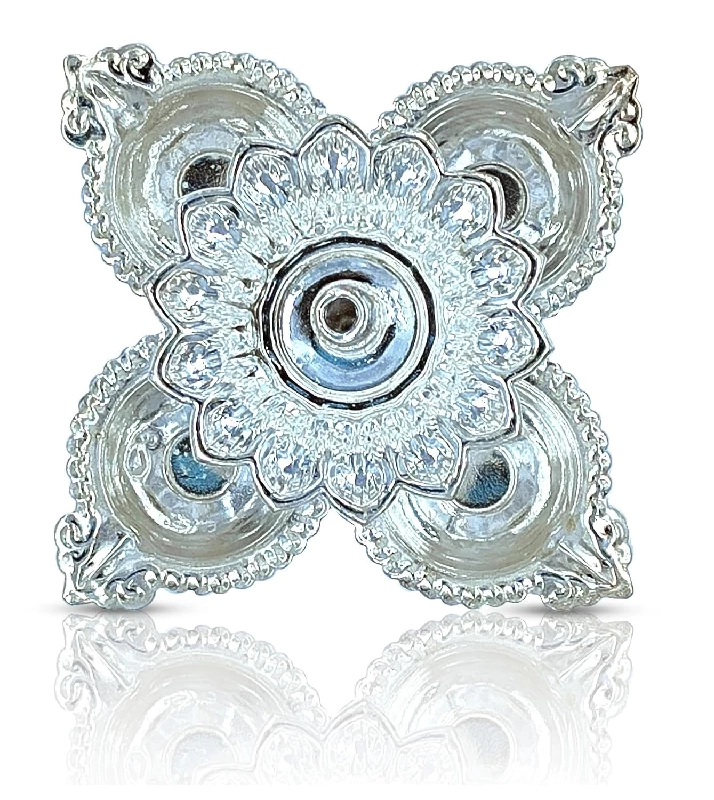Bengalen Diwali Gift German Silver Diya with Red Velvet Box Panchmukhi Dia - Image 2