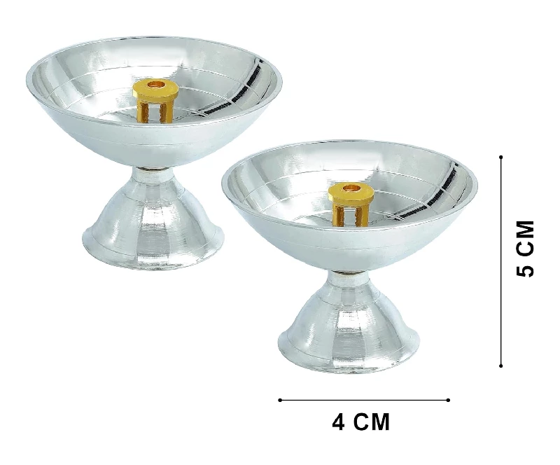 Bengalen Diya Silver Plated with Red Velvet Gift Box Brass Piyali Dia - Image 2