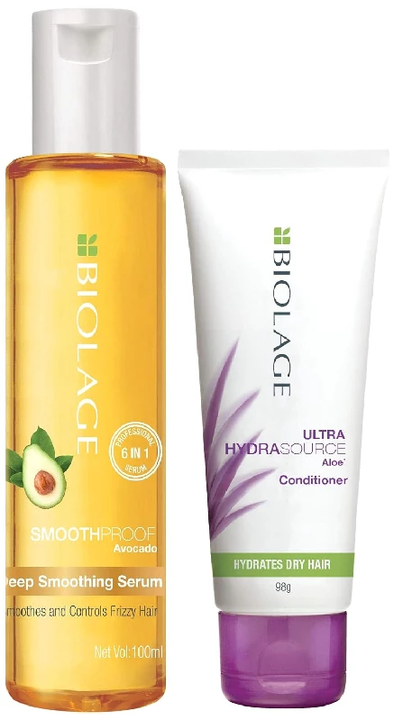 Biolage Smoothproof Deep Smoothing 6-In-1 Professional Hair Serum & Biolage Hydrasource Conditioner Biolage Smoothproof Deep Smoothing 6-In-1 Professional Hair Serum & Biolage Hydrasource Conditioner-Pack Size-Combo of 2