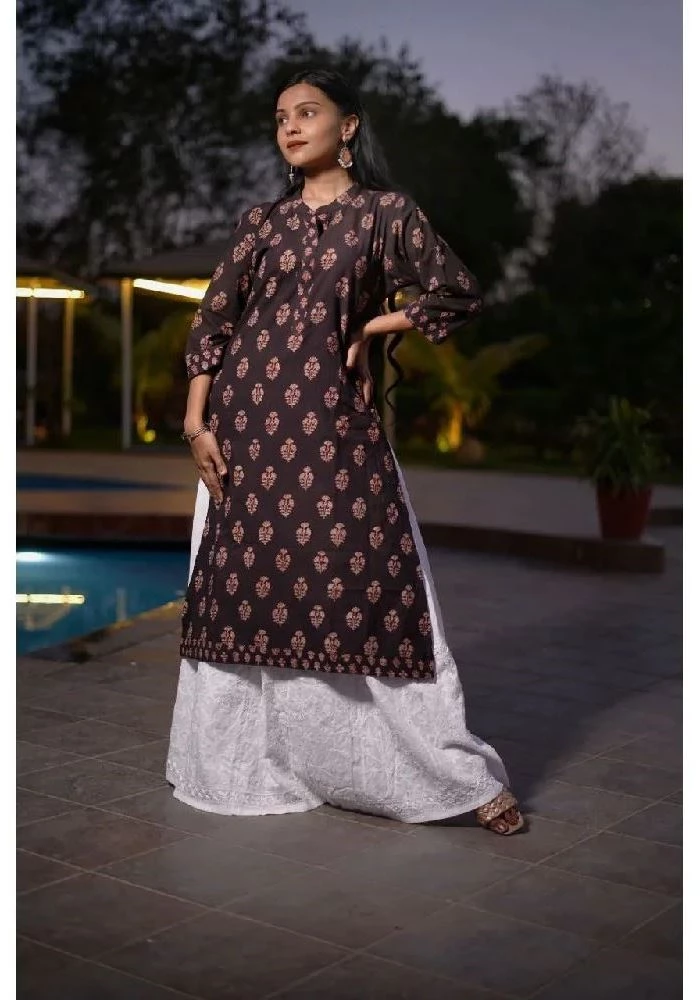 Black Bagru Hand Block-Print Cotton Kurti - Image 1