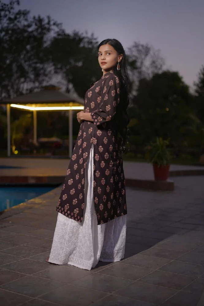 Black Bagru Hand Block-Print Cotton Kurti - Image 2