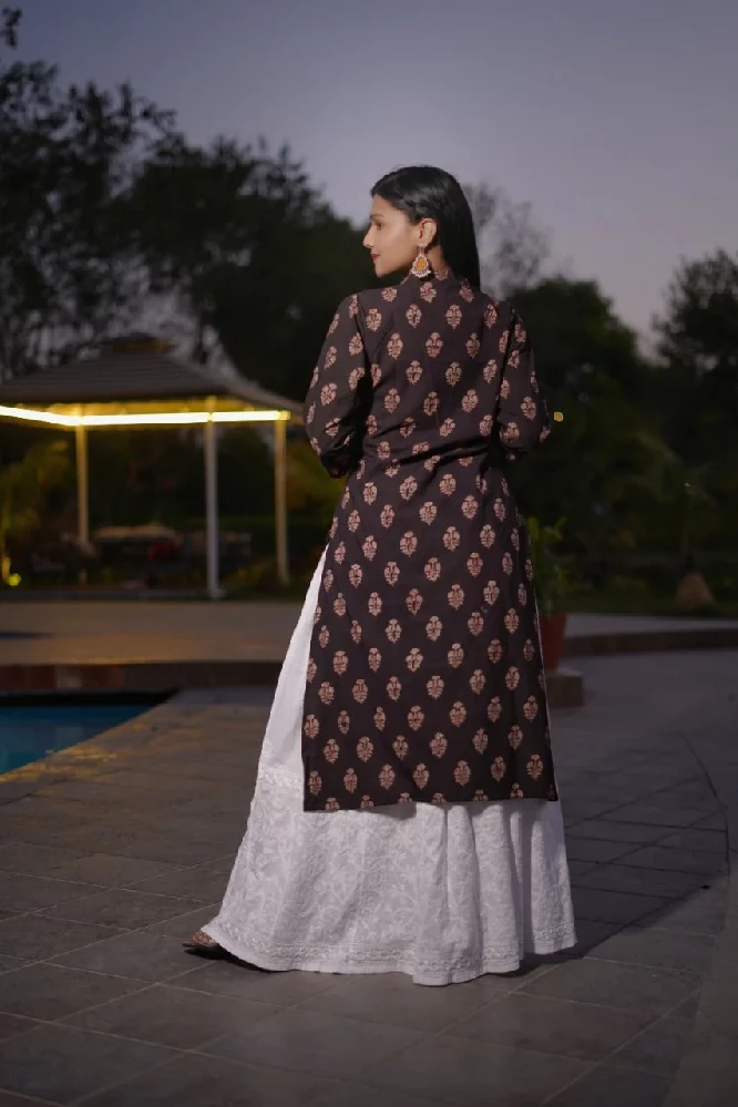 Black Bagru Hand Block-Print Cotton Kurti - Image 3