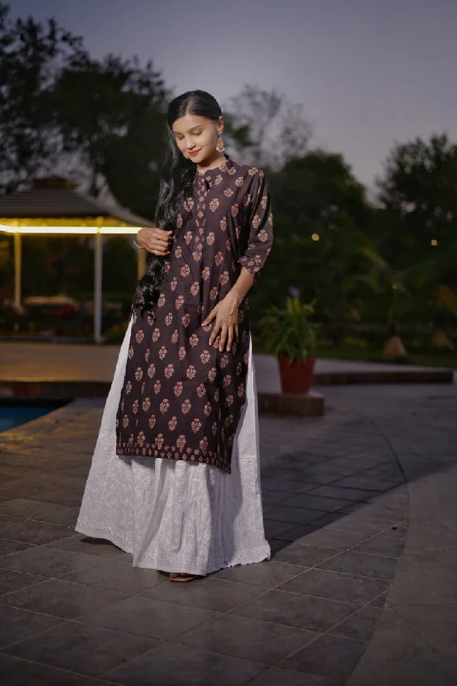 Black Bagru Hand Block-Print Cotton Kurti - Image 4