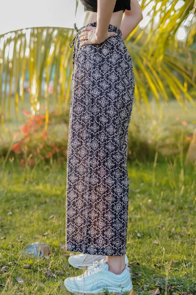 Black Cotton Parallel Pants with Bagru Hand-Block Print - Image 4