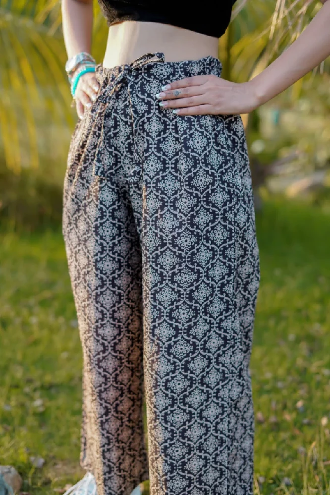 Black Cotton Parallel Pants with Bagru Hand-Block Print - Image 5