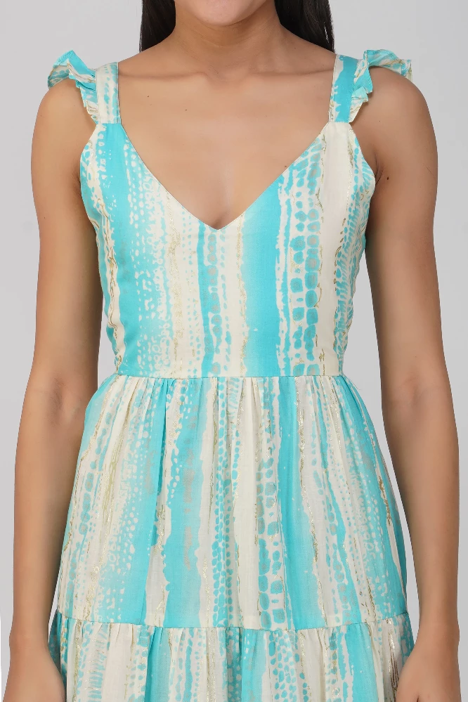 Blue Printed Cotton Dress - Image 4