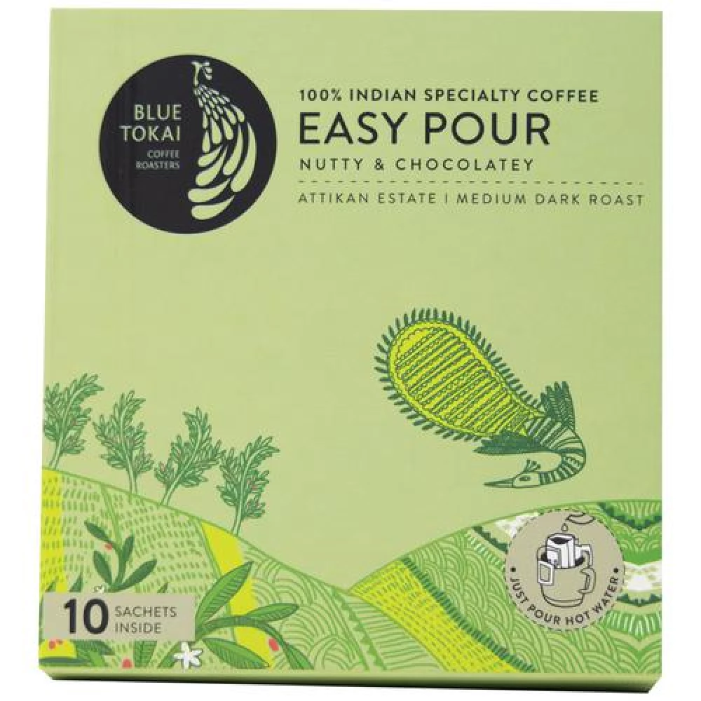 Blue Tokai Easy Pour Coffee Brew Bags Attikan Estate Medium-Dark Roast Blue Tokai Easy Pour Coffee Brew Bags Attikan Estate Medium-Dark Roast--110 g (10 Sachets x 11 g each)