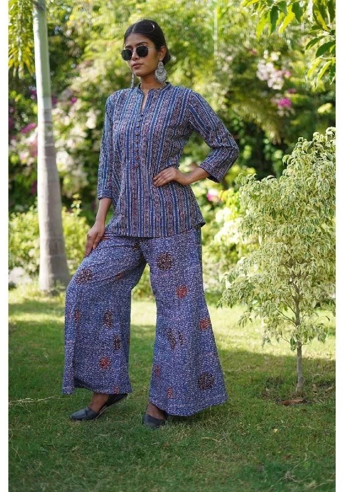 Blue top with Ajrakh Hand Block-Print