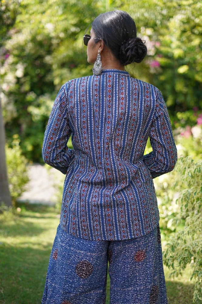 Blue top with Ajrakh Hand Block-Print - Image 2