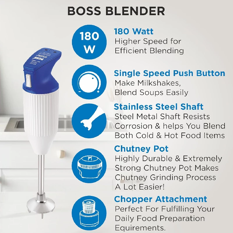 Boss 180 Watts Hand Blender And Chopper- Blue - Image 2