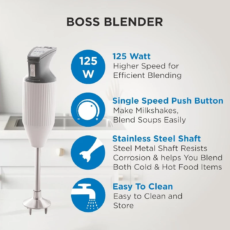 Boss Portable 125 Watts Hand Blender-Grey - Image 2