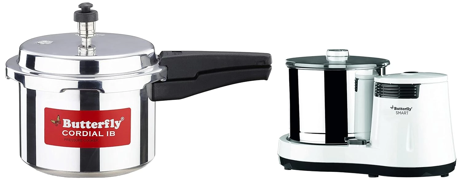 Butterfly 150 Watts Smart Wet Grinder & Butterfly Cordial Induction Base Aluminium Pressure Cooker 3l