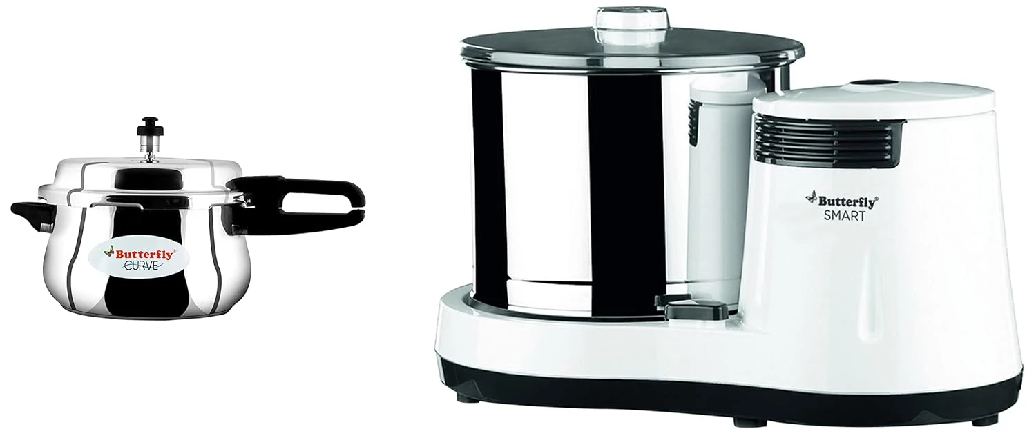 Butterfly 150 Watts Smart Wet Grinder & Curve Pressure Cooker 5.5l & Butterfly Smart Plus Glass 3 Burner Gas Stove