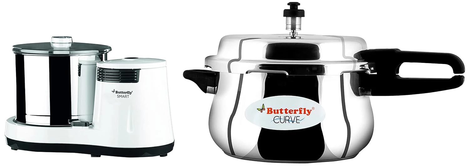 Butterfly 150 Watts Smart Wet Grinder & Curve Stainless Steel Pressure Cooker 5.5l