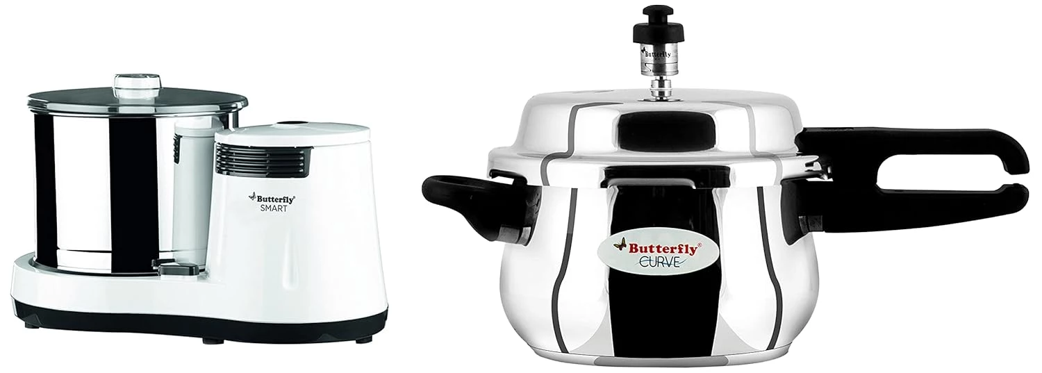 Butterfly 150 Watts Smart Wet Grinder & Curve Stainless Steel Pressure Cooker 3l