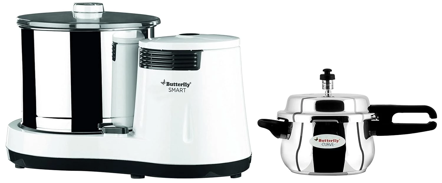 Butterfly 150 Watts Smart Wet Grinder & Curve Pressure Cooker 3l & Jet Elite 750 Watts Mixer Grinde