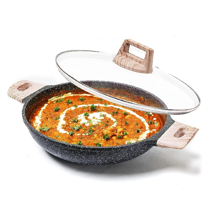 CAROTE 24cm/2.4L Non Stick Kadai, Induction Kadai, Granite Stone Kadhai with Lid, Deep Frying Pan, Kadai with Lid for Cooking, Biryani Pot CAROTE 24cm/2.4L Non Stick Kadai, Induction Kadai, Granite Stone Kadhai with Lid, Deep Frying Pan, Kadai with Lid for Cooking, Biryani Pot-Size-24cm