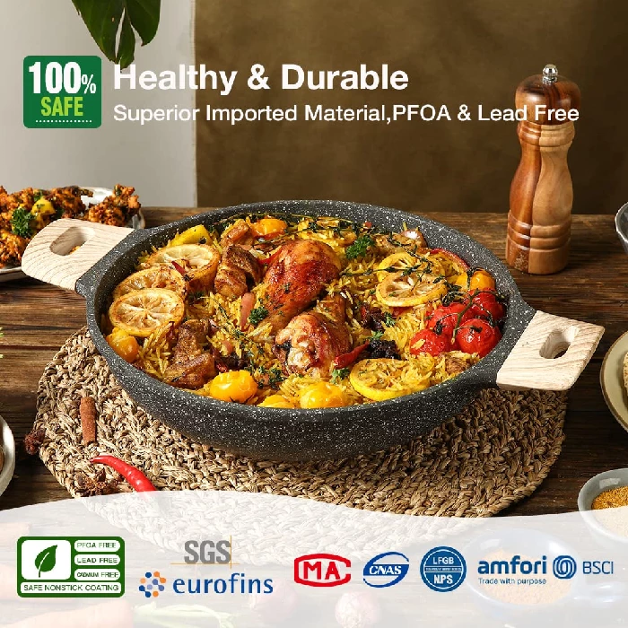 CAROTE 24cm/2.4L Non Stick Kadai, Induction Kadai, Granite Stone Kadhai with Lid, Deep Frying Pan, Kadai with Lid for Cooking, Biryani Pot - Image 2