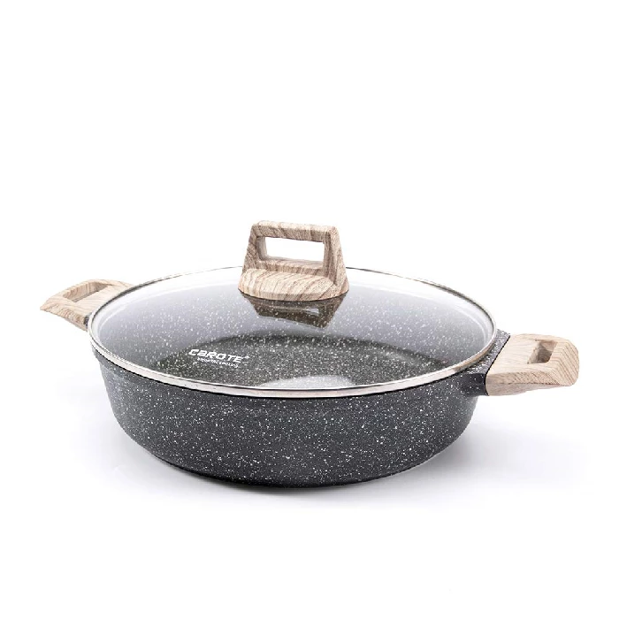 CAROTE 28cm/3.8L Non Stick Kadai, Induction Kadai, Granite Stone Kadhai with Lid Deep Frying Pan, Biryani Pot