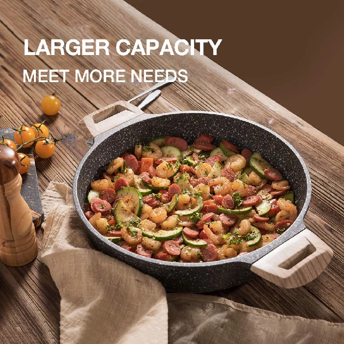 CAROTE 28cm/3.8L Non Stick Kadai, Induction Kadai, Granite Stone Kadhai with Lid Deep Frying Pan, Biryani Pot - Image 3