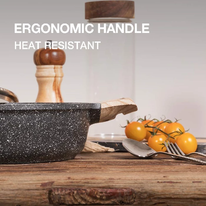CAROTE 28cm/3.8L Non Stick Kadai, Induction Kadai, Granite Stone Kadhai with Lid Deep Frying Pan, Biryani Pot - Image 4