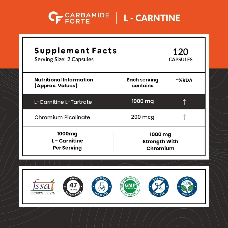 Carbamide Forte L Arginine 1000mg Supplement  & L-Carnitine L-Tartrate 1000mg Capsules for Men & Women - Image 3