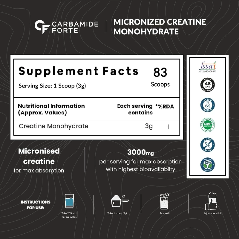 Carbamide Forte Micronised Creatine Monohydrate Powder Creatine Supplement for Lean Muscle Volumization, Strength & Energy - Unflavoured - 83 Servings - Image 2