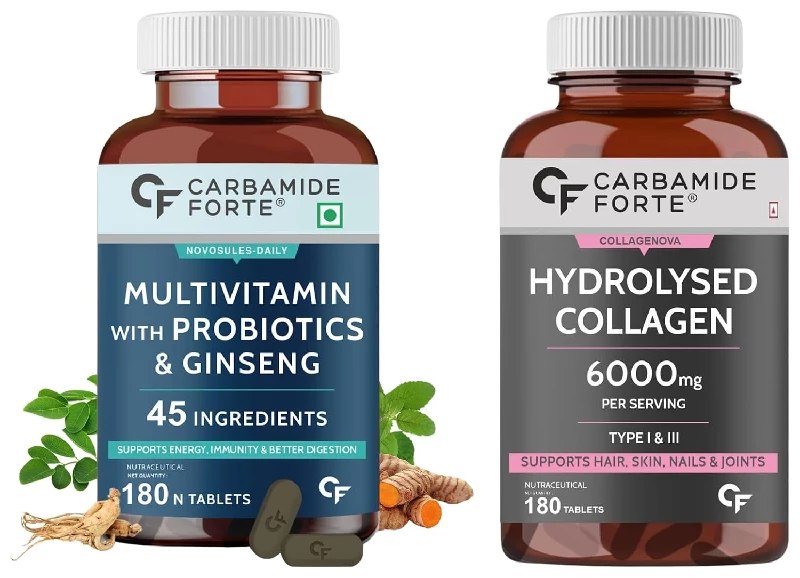 Carbamide Forte Multivitamin Tablets For Men And Women With Probiotics Supplement Tablets & Carbamide Forte Hydrolyzed Collagen Peptides 180 Tablets