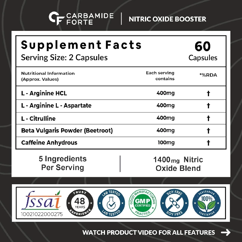 Carbamide Forte Nitric Oxide Supplement 1400mg with L-Arginine HCL, AAKG, L Citrulline Malate, Beet Root Extract & Caffeine - Image 2