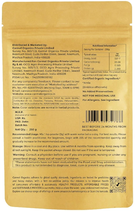 Carmel Organics Amla Fruit Seedless - Image 2