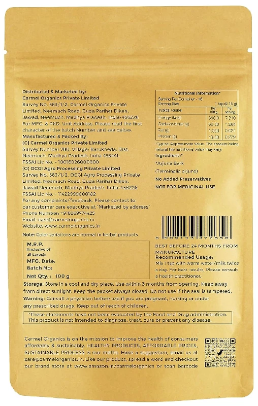 Carmel Organics Arjuna Bark Powder - Image 2