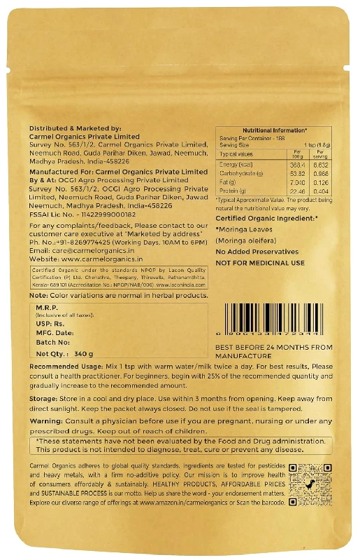 Carmel Organics Moringa Leaves Powder - Image 7