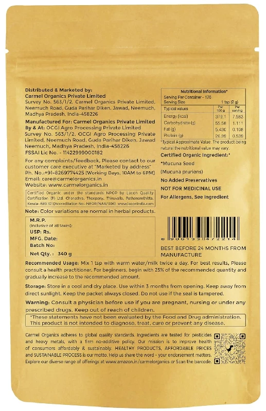 Carmel Organics Mucuna White Seed Powder - Image 2