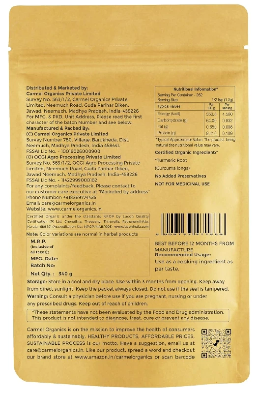 Carmel Organics Turmeric Root Powder - Image 2