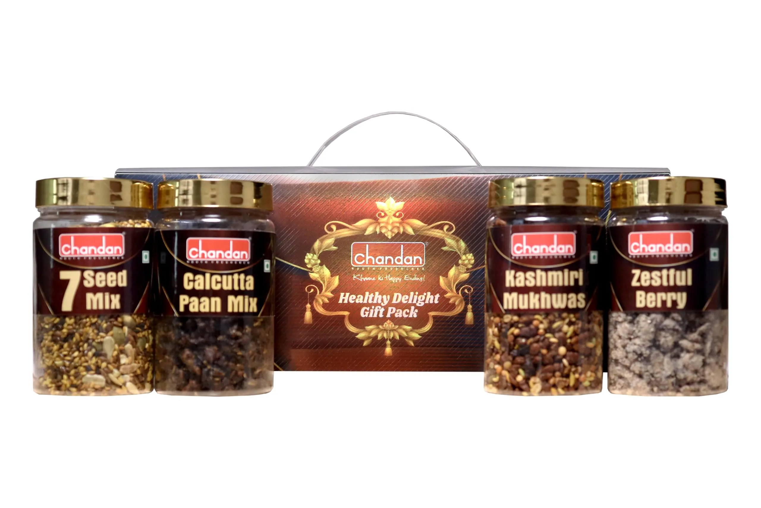 Chandan Mukhwas Mouth Freshener Healthy Delight - Zestful Berry, Kashmiri Mukhwas, Calcutta Paan Mix, 7 Seeds Mix Gift Pack - Image 1