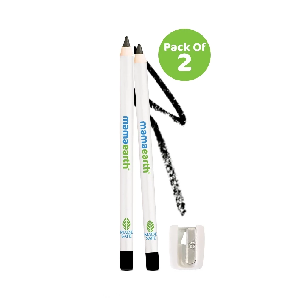 Charcoal Black Long Stay Kajal Kohl Pencil With Castor Oil and Chamomile For 11-Hour Smudge-free Stay with Free Sharpener