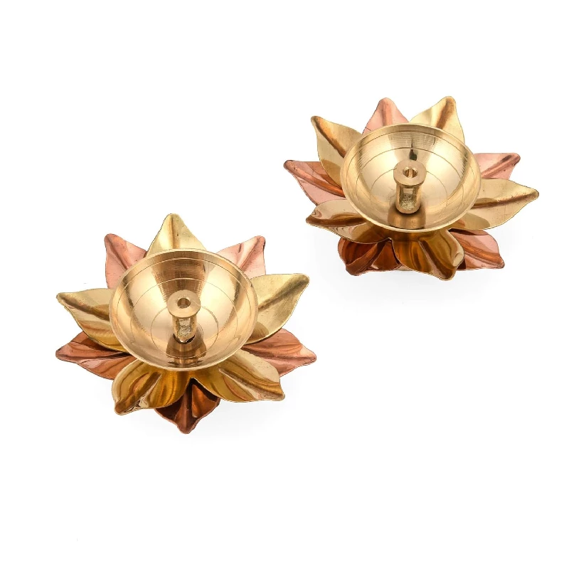 Collectible India Brass Diya Lamp Lotus Shape -Decorative Akhand Deepak for Pooja