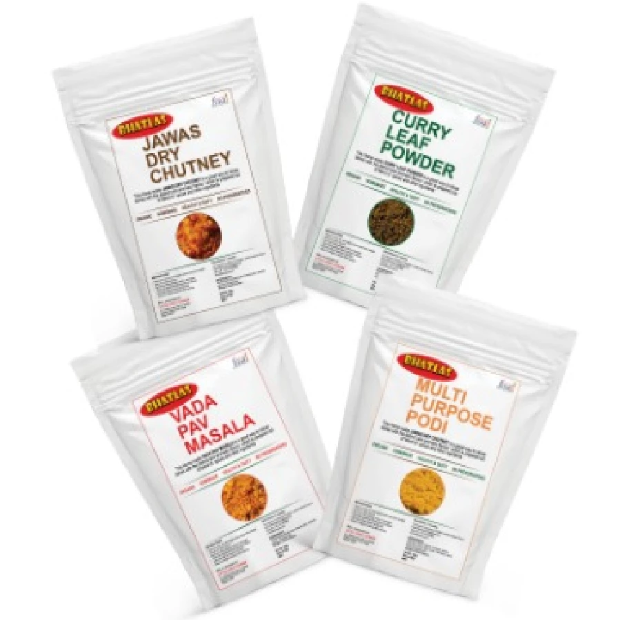 Combo Pack (Vada Pav Masala, Jawas Dry Chutney, Curry Leaf Chutney, MultiPurpose Podi) Combo Pack (Vada Pav Masala, Jawas Dry Chutney, Curry Leaf Chutney, MultiPurpose Podi)-Pack Size-Combo of 4
