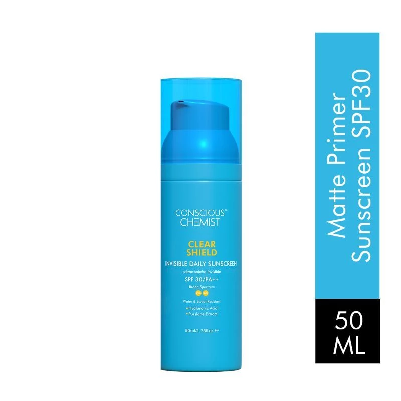 Conscious Chemist Clear Shield Transparent Matte Sunscreen SPF30 PA+++ Conscious Chemist Clear Shield Transparent Matte Sunscreen SPF30 PA+++-Pack Size-50 ml