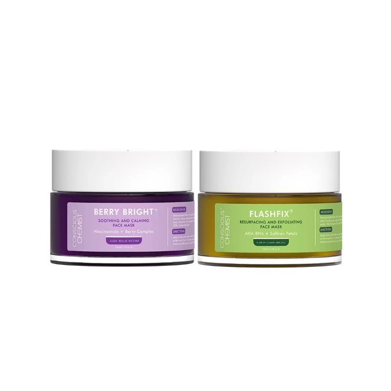 Conscious Chemist Radiance + Exfoliating De-Tan Face Mask - Berry Bright & Flashfix (Combo of 2) Conscious Chemist Radiance + Exfoliating De-Tan Face Mask - Berry Bright & Flashfix (Combo of 2)-Pack Size-Combo of 2