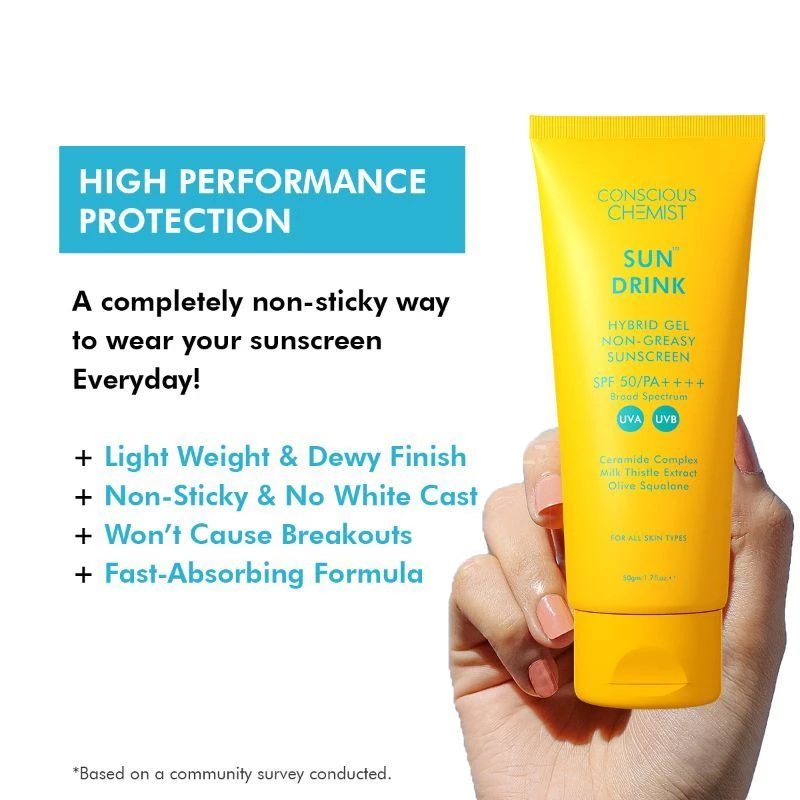 Conscious Chemist Sun Drink Hybrid Lightweight Gel Sunscreen SPF50 PA++++ Super Saver - Pack Of 2 - Image 6