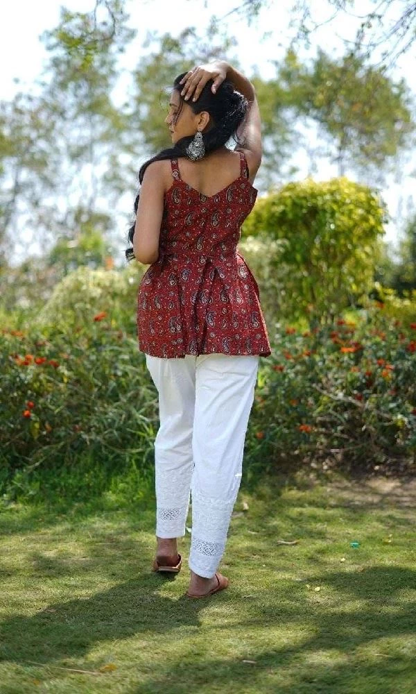 Cotton Ajrakh Hand-Block Print Red Handloom Top