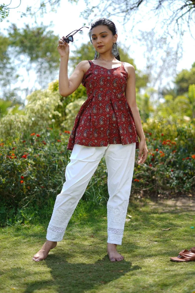 Cotton Ajrakh Hand-Block Print Red Handloom Top - Image 3