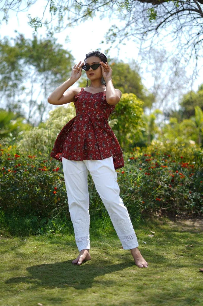 Cotton Ajrakh Hand-Block Print Red Handloom Top - Image 4