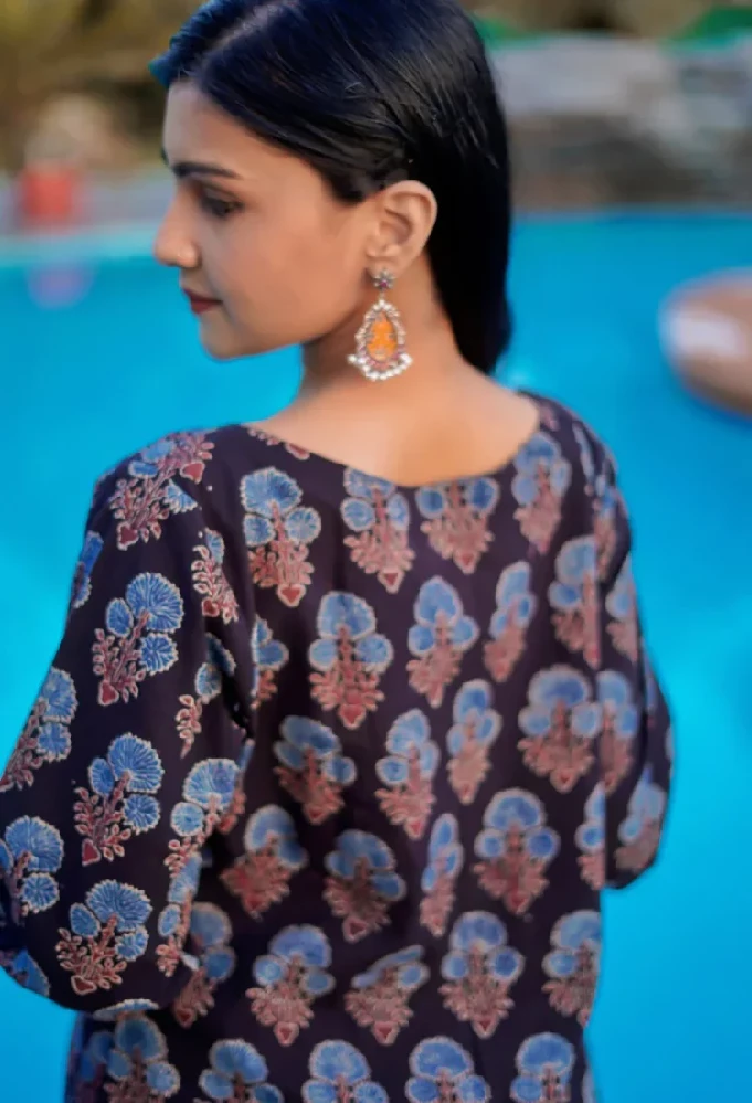 Cotton Ajrakh Hand-Block Printed Black Handloom Top - Image 3