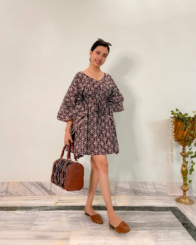 Cotton Black Maxi Dress with White Bagru Hand-Block Print - Image 2